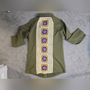 EARTHBOUND Olive Green Shirt Jacket with Crochet Back Panel